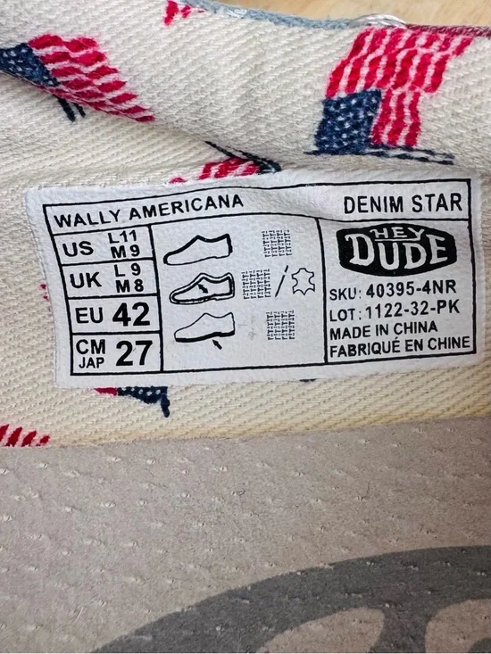 Hey Dude Wally Americana Denim Star Mens Loafers Size 9 Patriotic Slip On Stars - Picture 10 of 10